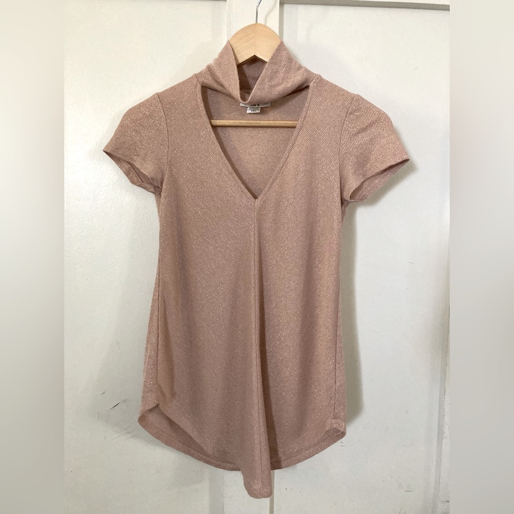 Bar lll metallic rose choker neck keyhole blouse top XXS